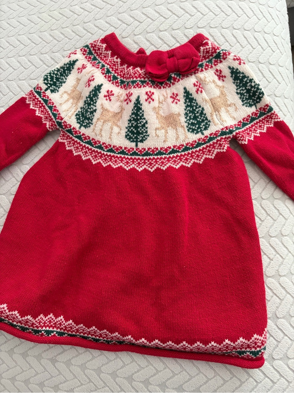 Tahari Red Knit Holiday Dress with Reindeer and Trees